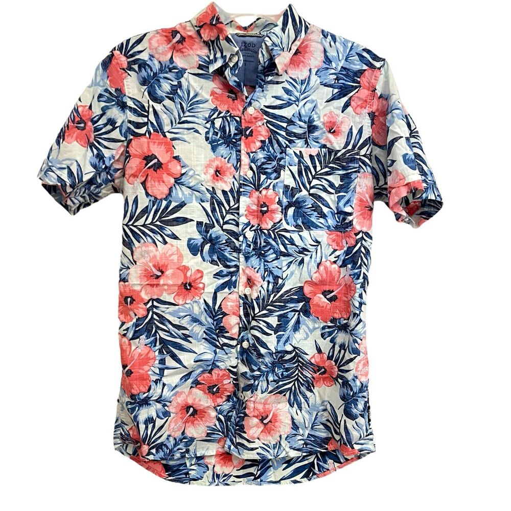 Men's Tropical Izod Saltwater Relaxed Button-Down Shirt Small Hawaiian Cruise
